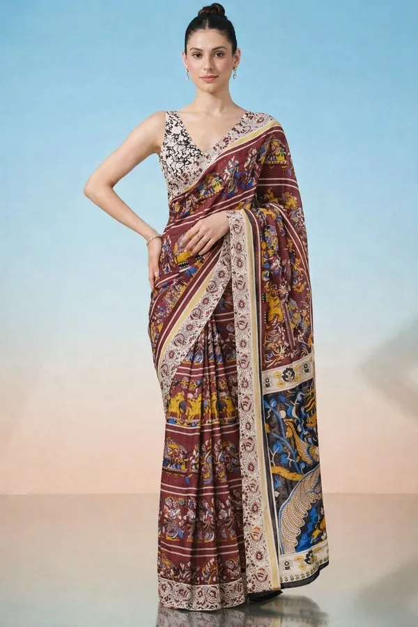 Leelavati_Printed_Floral_Print_Geometric_Print_Blocked_Printed_Daily_Wear_Pure_Cotton_Saree_Red