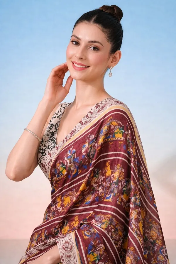 Leelavati_Printed_Floral_Print_Geometric_Print_Blocked_Printed_Daily_Wear_Pure_Cotton_Saree_Red