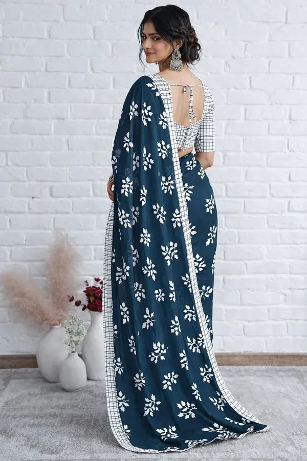 Leelavati_Printed_Floral_Print_Geometric_Print_Blocked_Printed_Daily_Wear_Pure_Cotton_Saree_Blue