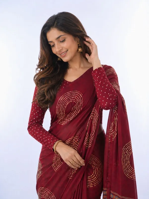Leelavati_Printed_Floral_Print_Geometric_Print_Blocked_Printed_Daily_Wear_Pure_Cotton_Saree_Red