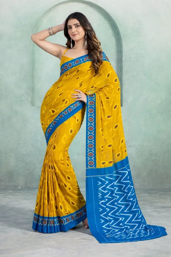 Leelavati_Printed_Floral_Print_Geometric_Print_Blocked_Printed_Daily_Wear_Pure_Cotton_Saree_Yellow
