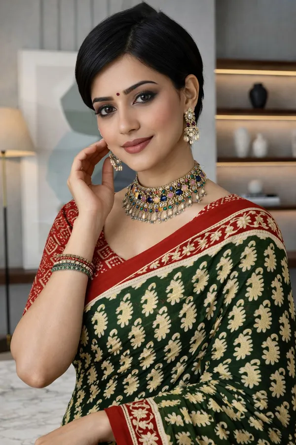 Leelavati_Printed_Floral_Print_Geometric_Print_Blocked_Printed_Daily_Wear_Pure_Cotton_Saree_Green