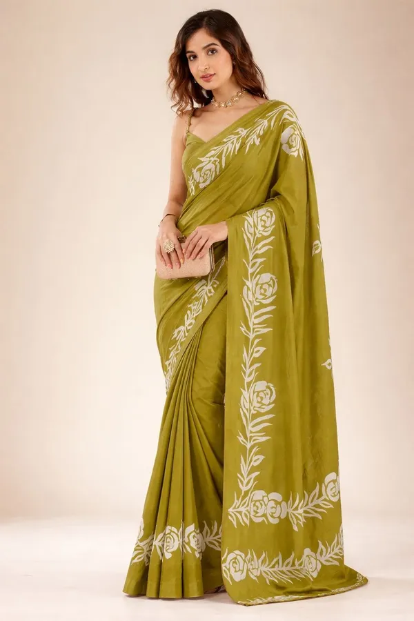 Leelavati_Printed_Floral_Print_Geometric_Print_Blocked_Printed_Daily_Wear_Pure_Cotton_Saree_Green