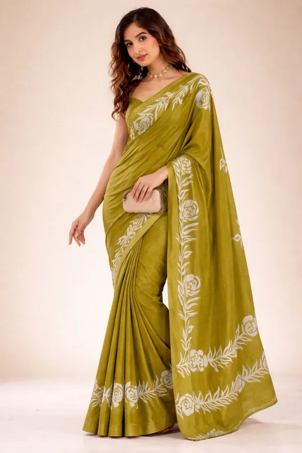 Leelavati_Printed_Floral_Print_Geometric_Print_Blocked_Printed_Daily_Wear_Pure_Cotton_Saree_Green