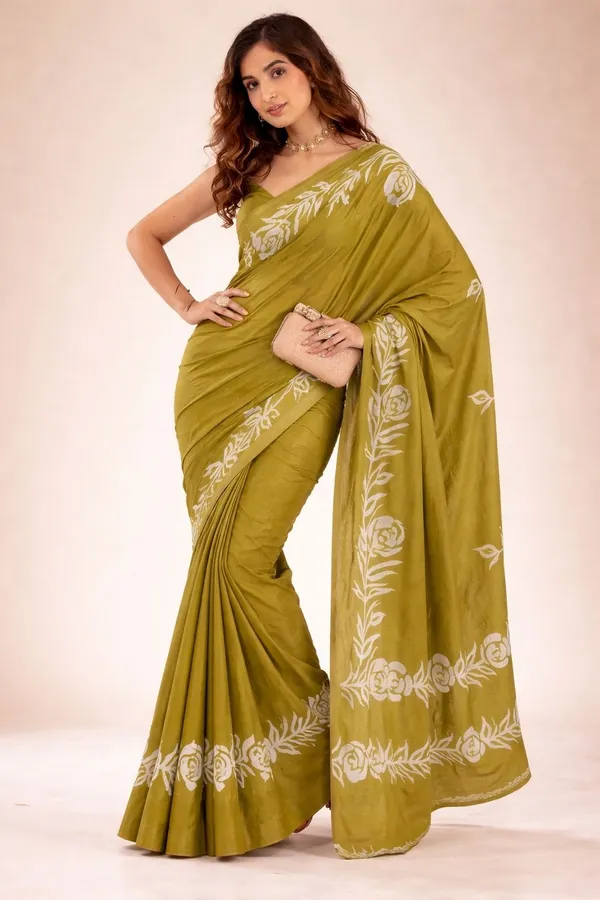 Leelavati_Printed_Floral_Print_Geometric_Print_Blocked_Printed_Daily_Wear_Pure_Cotton_Saree_Green