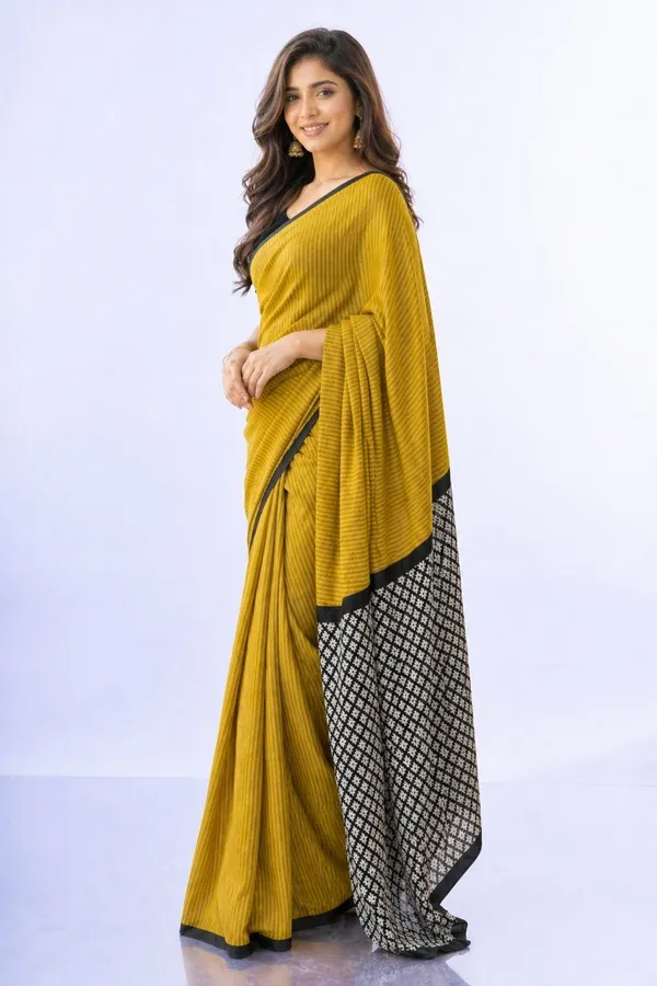 Leelavati_Printed_Floral_Print_Geometric_Print_Blocked_Printed_Daily_Wear_Pure_Cotton_Saree_Mustard