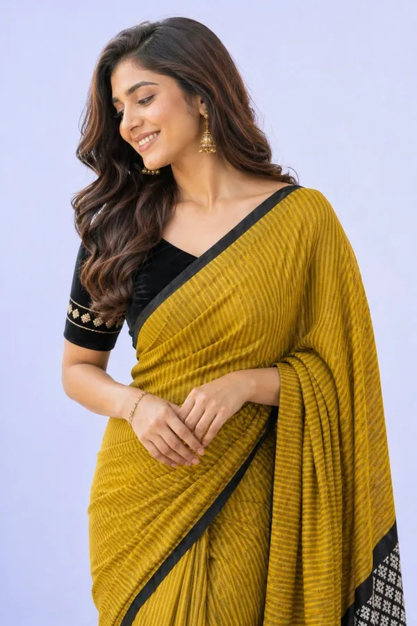 Leelavati_Printed_Floral_Print_Geometric_Print_Blocked_Printed_Daily_Wear_Pure_Cotton_Saree_Mustard