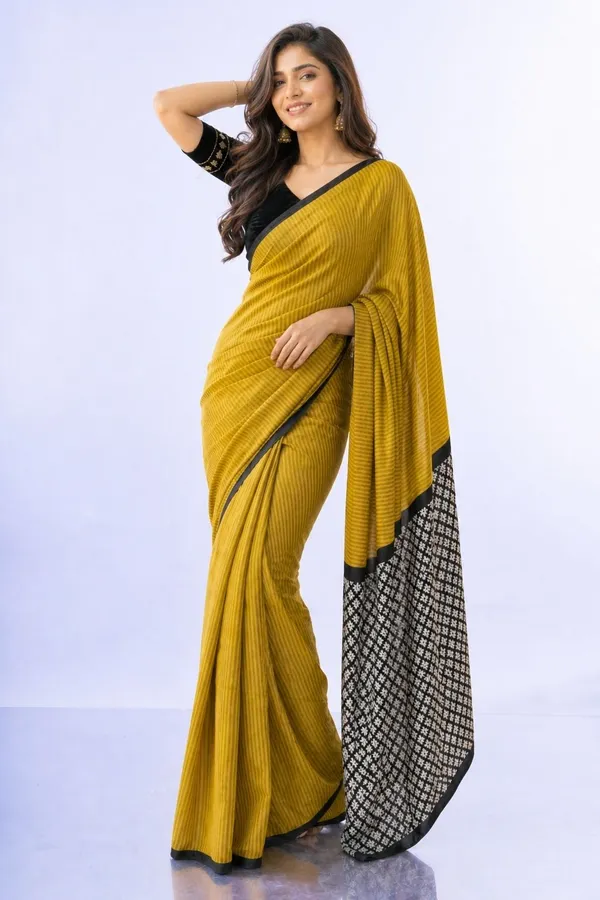 Leelavati_Printed_Floral_Print_Geometric_Print_Blocked_Printed_Daily_Wear_Pure_Cotton_Saree_Mustard