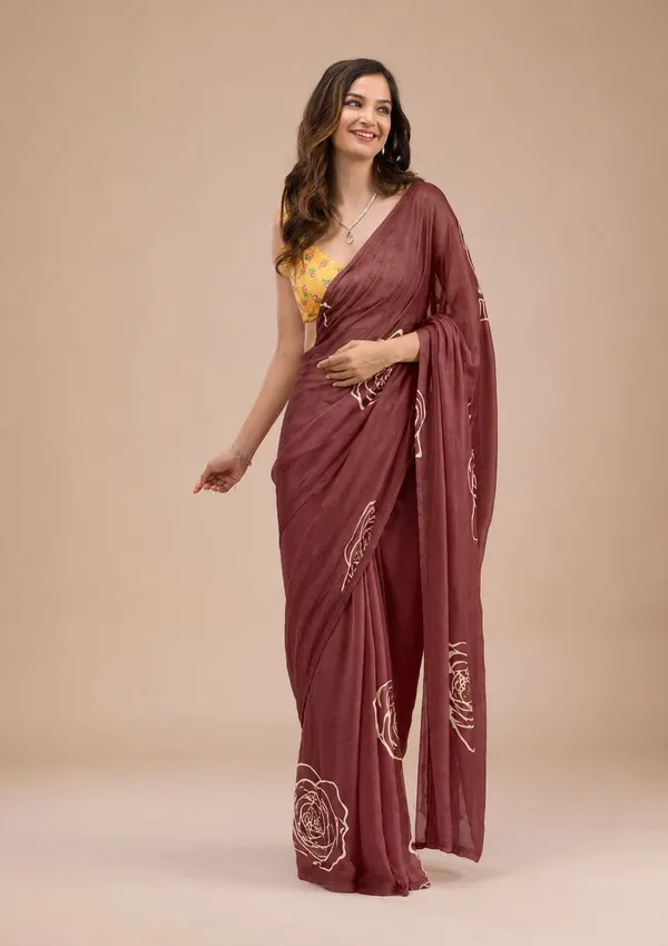 Leelavati_Printed_Floral_Print_Geometric_Print_Blocked_Printed_Daily_Wear_Pure_Cotton_Saree_Brown