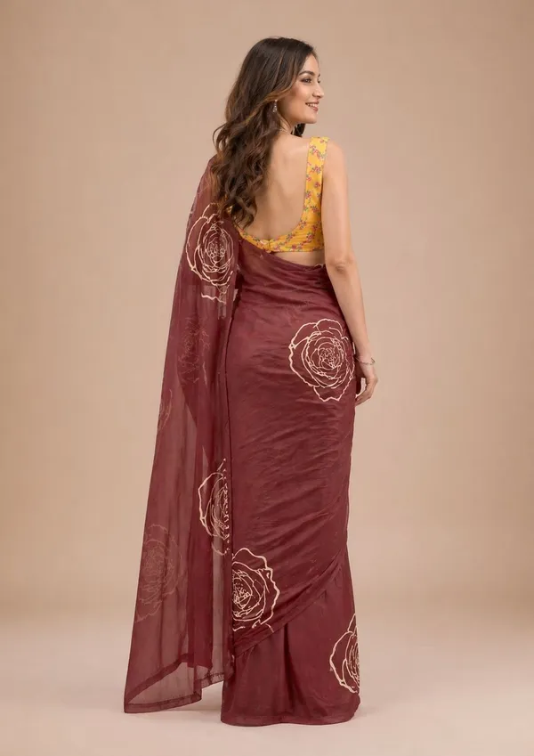 Leelavati_Printed_Floral_Print_Geometric_Print_Blocked_Printed_Daily_Wear_Pure_Cotton_Saree_Brown