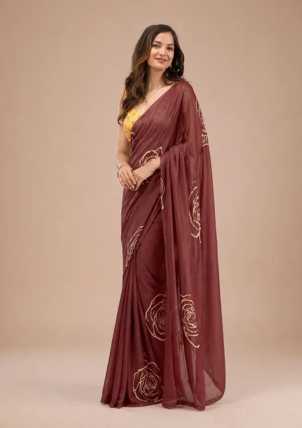 Leelavati_Printed_Floral_Print_Geometric_Print_Blocked_Printed_Daily_Wear_Pure_Cotton_Saree_Brown