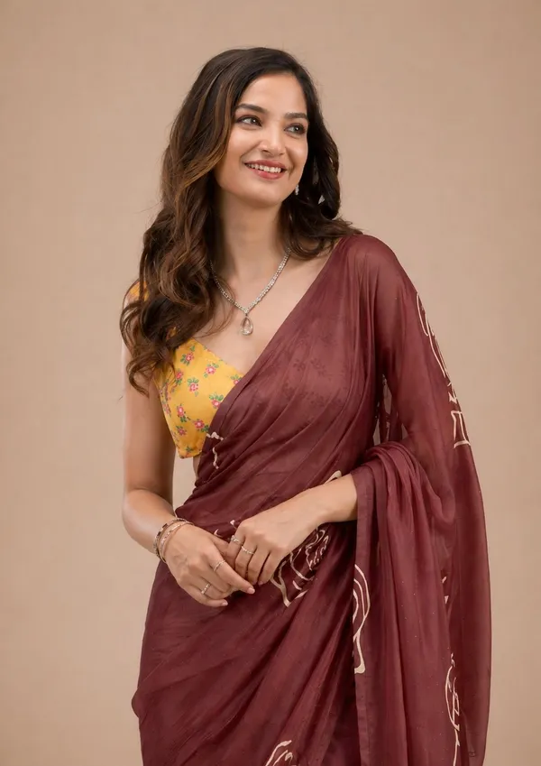 Leelavati_Printed_Floral_Print_Geometric_Print_Blocked_Printed_Daily_Wear_Pure_Cotton_Saree_Brown