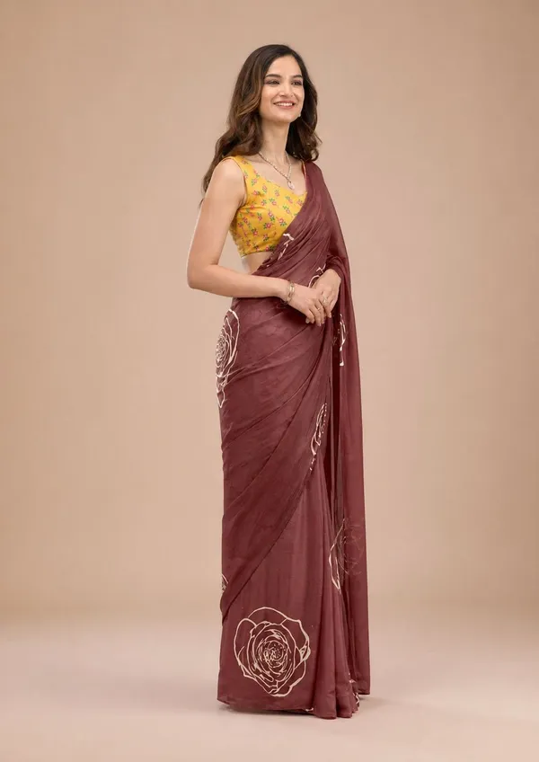 Leelavati_Printed_Floral_Print_Geometric_Print_Blocked_Printed_Daily_Wear_Pure_Cotton_Saree_Brown