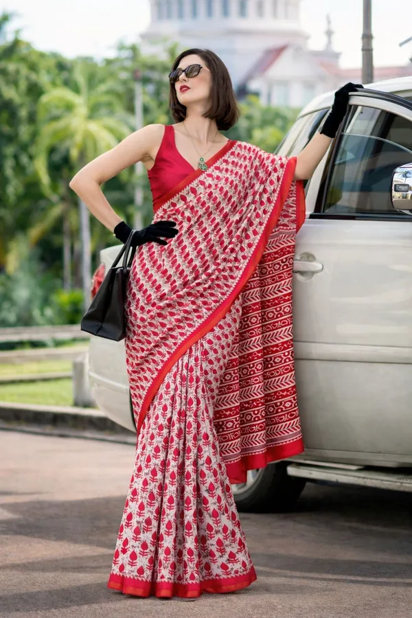 Leelavati_Printed_Floral_Print_Geometric_Print_Blocked_Printed_Woven_Daily_Wear_Pure_Cotton_Saree_Pink