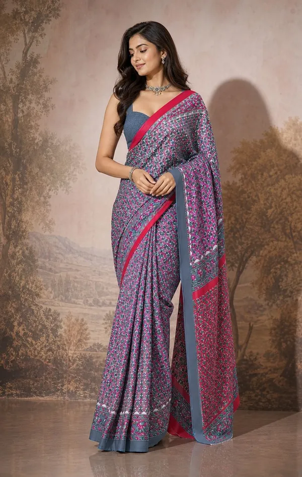 Leelavati_Printed_Floral_Print_Geometric_Print_Blocked_Printed_Woven_Daily_Wear_Pure_Cotton_Saree_Pink
