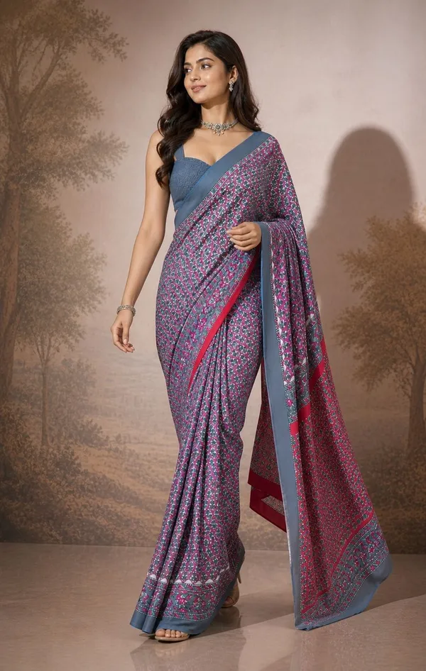 Leelavati_Printed_Floral_Print_Geometric_Print_Blocked_Printed_Woven_Daily_Wear_Pure_Cotton_Saree_Pink