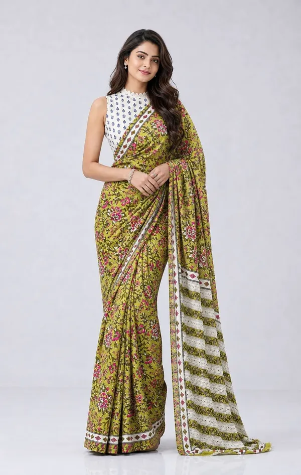 Leelavati_Printed_Floral_Print_Geometric_Print_Blocked_Printed_Woven_Daily_Wear_Pure_Cotton_Saree_Light_Green