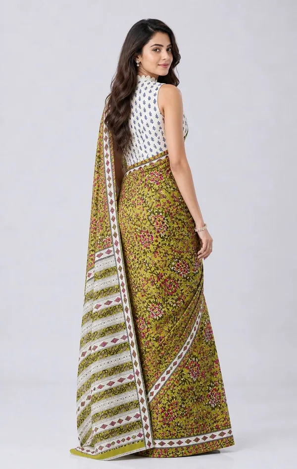 Leelavati_Printed_Floral_Print_Geometric_Print_Blocked_Printed_Woven_Daily_Wear_Pure_Cotton_Saree_Light_Green