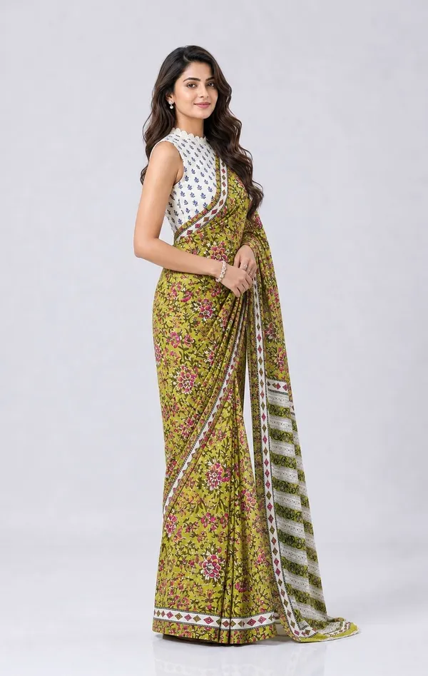 Leelavati_Printed_Floral_Print_Geometric_Print_Blocked_Printed_Woven_Daily_Wear_Pure_Cotton_Saree_Light_Green