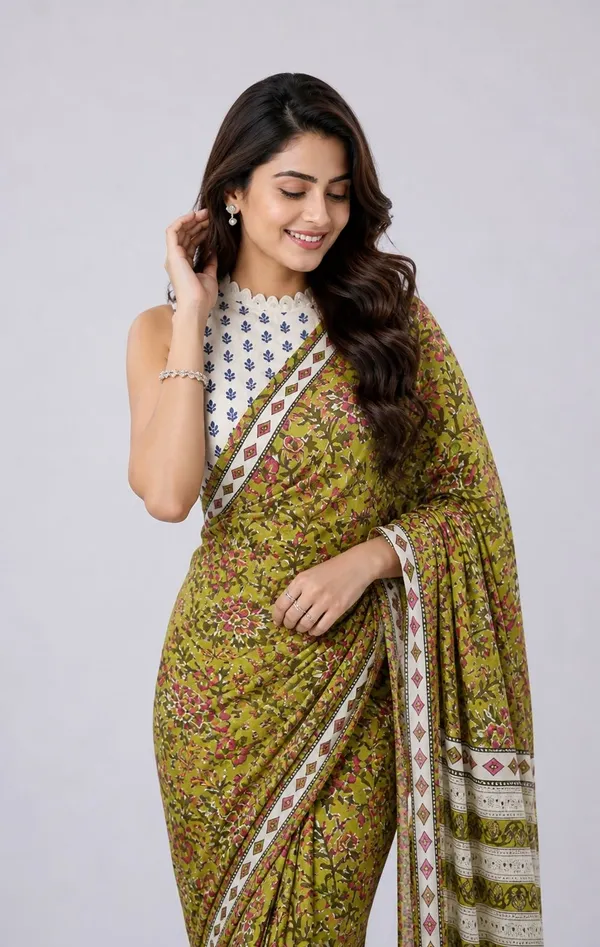 Leelavati_Printed_Floral_Print_Geometric_Print_Blocked_Printed_Woven_Daily_Wear_Pure_Cotton_Saree_Light_Green