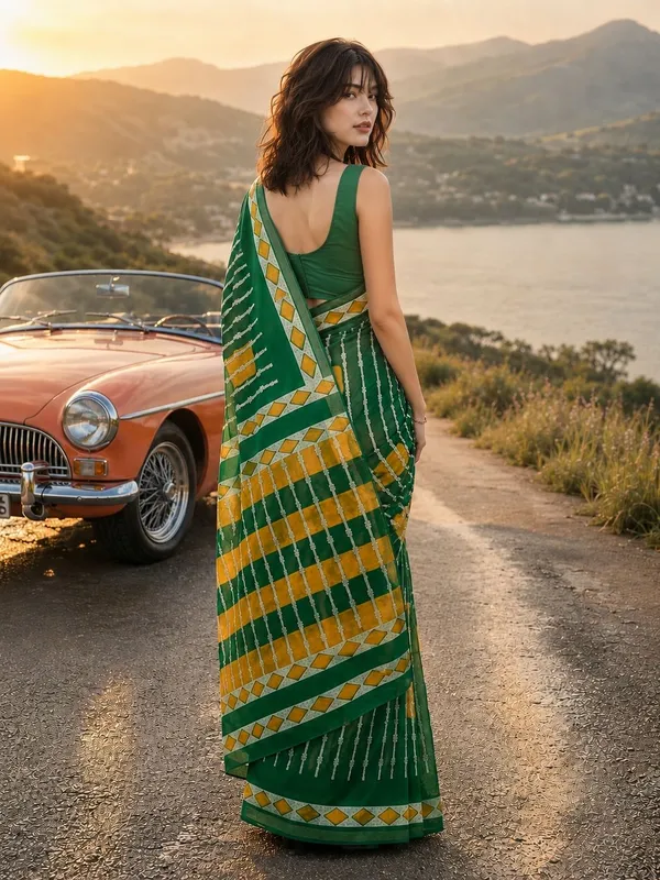Leelavati_Printed_Floral_Print_Geometric_Print_Blocked_Printed_Woven_Daily_Wear_Pure_Cotton_Saree_Green