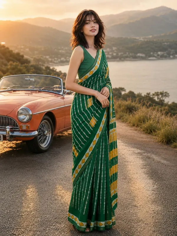 Leelavati_Printed_Floral_Print_Geometric_Print_Blocked_Printed_Woven_Daily_Wear_Pure_Cotton_Saree_Green