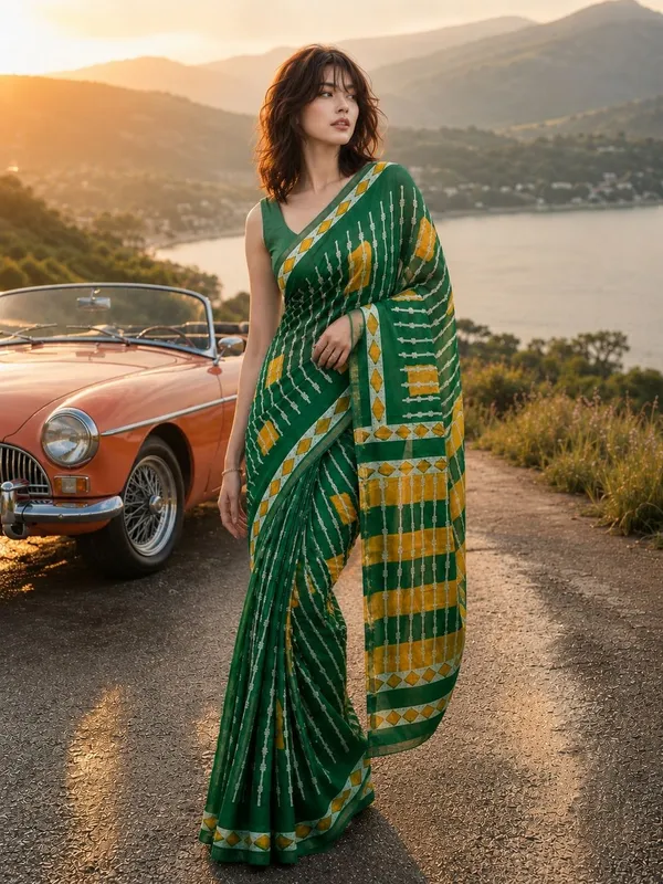 Leelavati_Printed_Floral_Print_Geometric_Print_Blocked_Printed_Woven_Daily_Wear_Pure_Cotton_Saree_Green