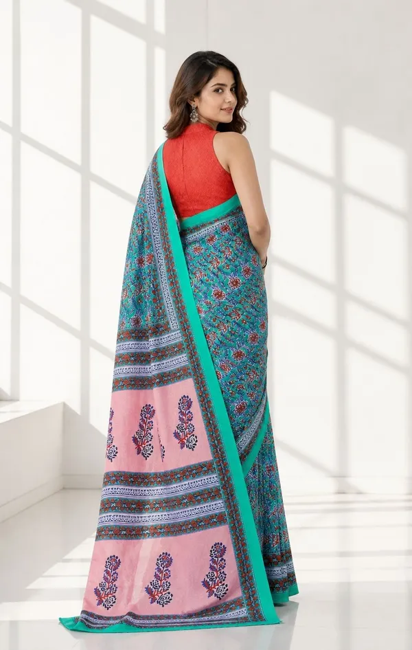 Leelavati_Printed_Floral_Print_Geometric_Print_Blocked_Printed_Woven_Daily_Wear_Pure_Cotton_Saree_Light_Blue