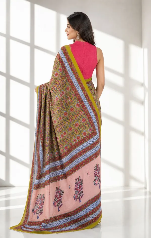 Leelavati_Printed_Floral_Print_Geometric_Print_Blocked_Printed_Woven_Daily_Wear_Pure_Cotton_Saree_Green