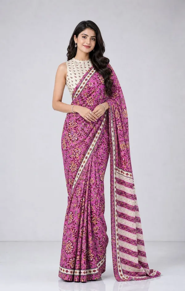 Leelavati_Printed_Floral_Print_Geometric_Print_Blocked_Printed_Woven_Daily_Wear_Pure_Cotton_Saree_Pink