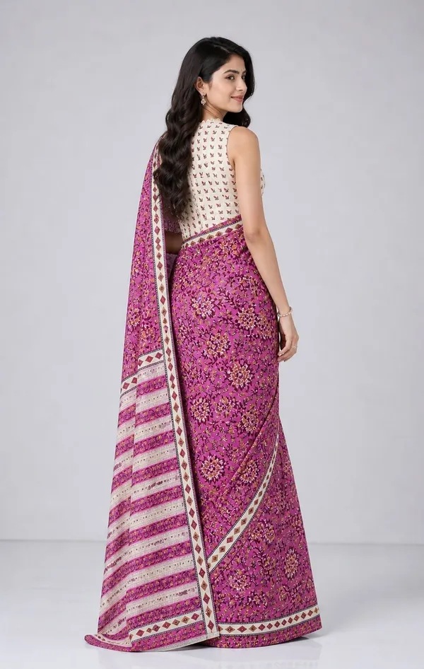 Leelavati_Printed_Floral_Print_Geometric_Print_Blocked_Printed_Woven_Daily_Wear_Pure_Cotton_Saree_Pink