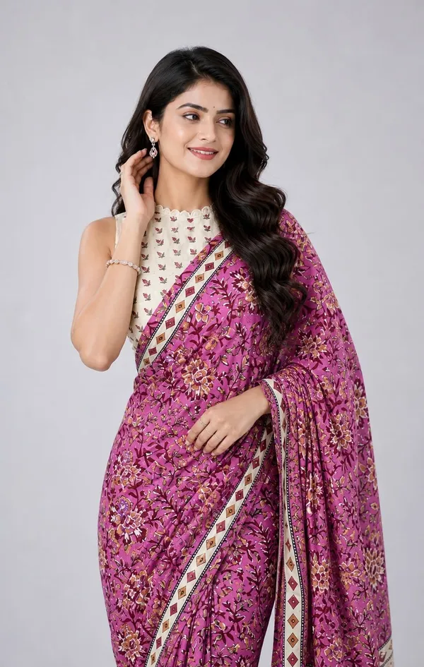 Leelavati_Printed_Floral_Print_Geometric_Print_Blocked_Printed_Woven_Daily_Wear_Pure_Cotton_Saree_Pink