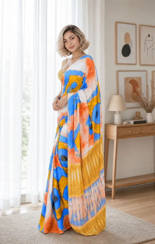 Leelavati_Printed_Floral_Print_Geometric_Print_Blocked_Printed_Woven_Daily_Wear_Pure_Cotton_Saree_Orange