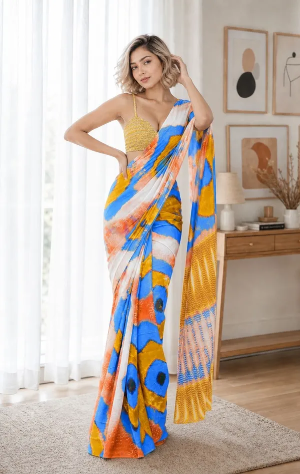 Leelavati_Printed_Floral_Print_Geometric_Print_Blocked_Printed_Woven_Daily_Wear_Pure_Cotton_Saree_Orange