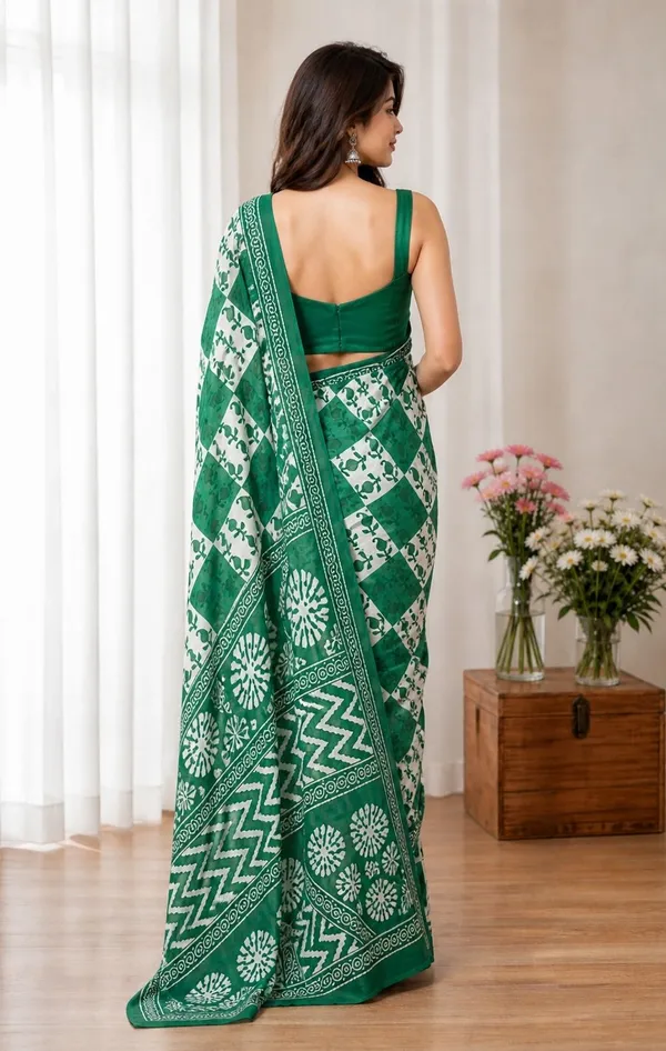 Leelavati_Printed_Floral_Print_Geometric_Print_Blocked_Printed_Woven_Daily_Wear_Pure_Cotton_Saree_Green