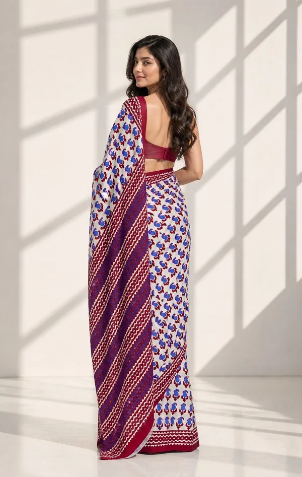 Leelavati_Printed_Floral_Print_Geometric_Print_Blocked_Printed_Woven_Daily_Wear_Pure_Cotton_Saree_Blue