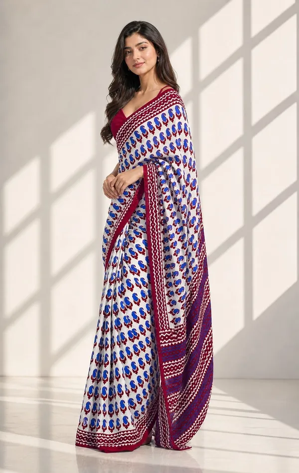 Leelavati_Printed_Floral_Print_Geometric_Print_Blocked_Printed_Woven_Daily_Wear_Pure_Cotton_Saree_Blue