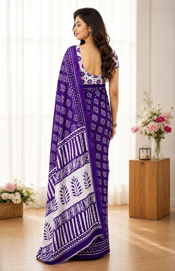 Leelavati_Printed_Floral_Print_Geometric_Print_Blocked_Printed_Woven_Daily_Wear_Pure_Cotton_Saree_Purple