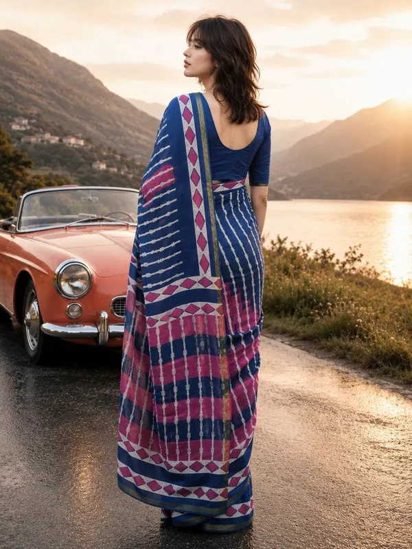 Leelavati_Printed_Floral_Print_Geometric_Print_Blocked_Printed_Woven_Daily_Wear_Pure_Cotton_Saree_Blue