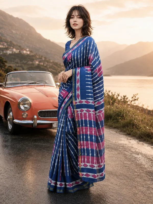 Leelavati_Printed_Floral_Print_Geometric_Print_Blocked_Printed_Woven_Daily_Wear_Pure_Cotton_Saree_Blue