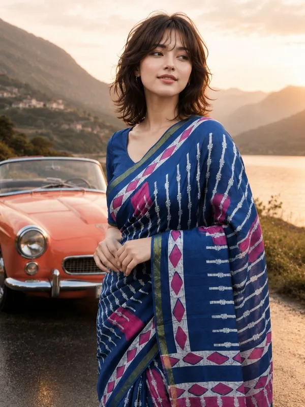 Leelavati_Printed_Floral_Print_Geometric_Print_Blocked_Printed_Woven_Daily_Wear_Pure_Cotton_Saree_Blue