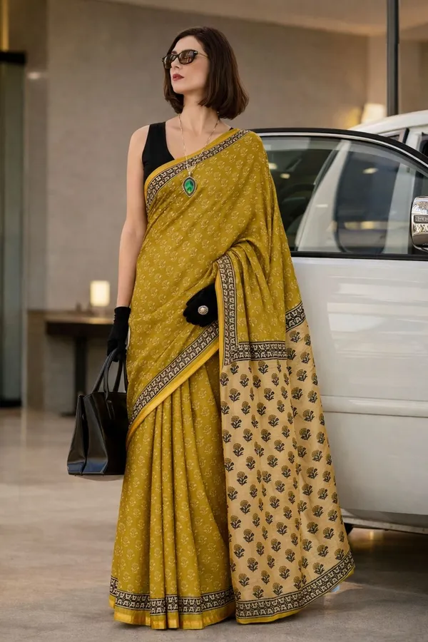 Leelavati_Printed_Floral_Print_Geometric_Print_Blocked_Printed_Woven_Daily_Wear_Pure_Cotton_Saree_Yellow