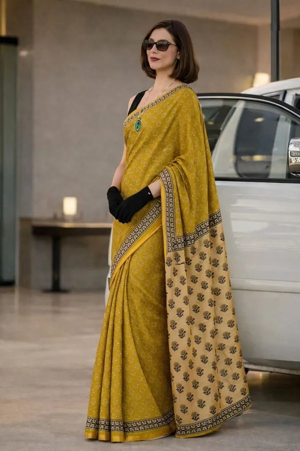 Leelavati_Printed_Floral_Print_Geometric_Print_Blocked_Printed_Woven_Daily_Wear_Pure_Cotton_Saree_Yellow