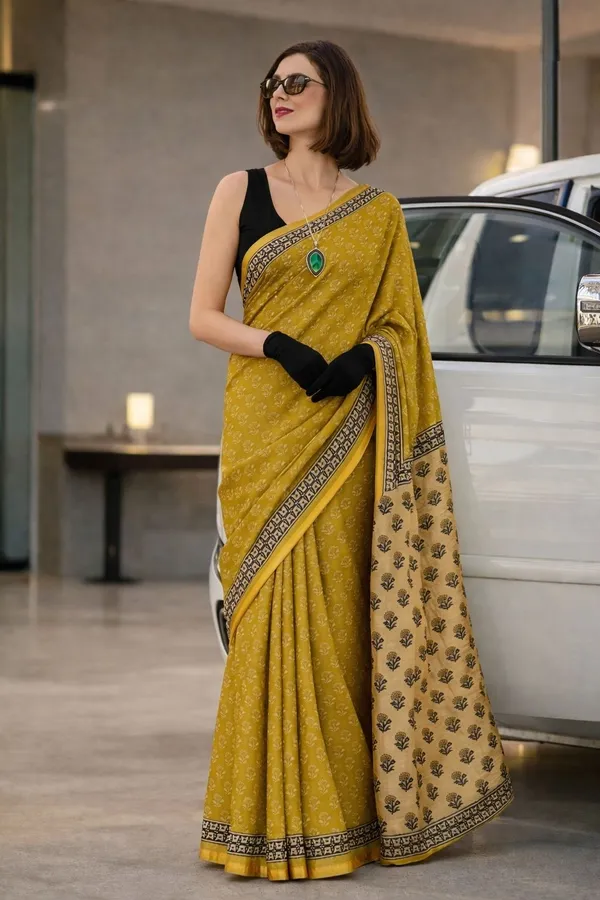 Leelavati_Printed_Floral_Print_Geometric_Print_Blocked_Printed_Woven_Daily_Wear_Pure_Cotton_Saree_Yellow