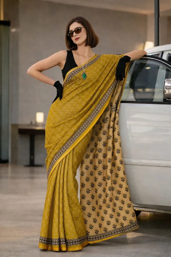 Leelavati_Printed_Floral_Print_Geometric_Print_Blocked_Printed_Woven_Daily_Wear_Pure_Cotton_Saree_Yellow