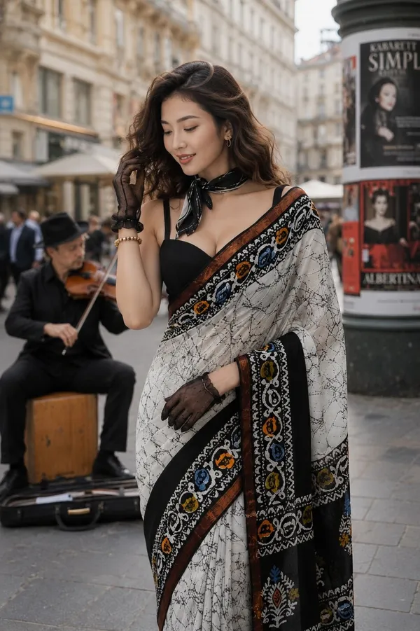Leelavati_Printed_Floral_Print_Geometric_Print_Blocked_Printed_Woven_Daily_Wear_Pure_Cotton_Saree_White_And_Black