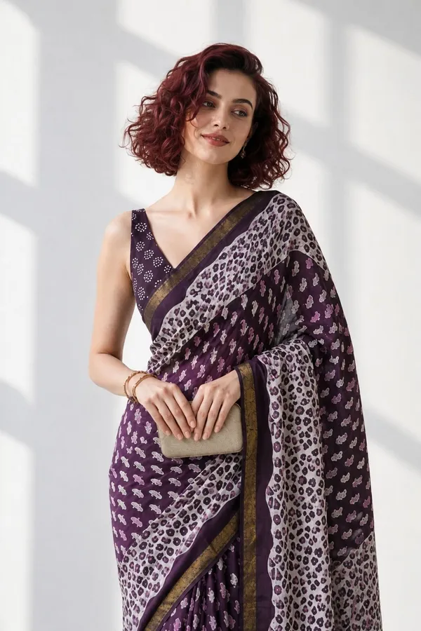 Leelavati_Printed_Floral_Print_Geometric_Print_Blocked_Printed_Woven_Daily_Wear_Pure_Cotton_Saree_Purple