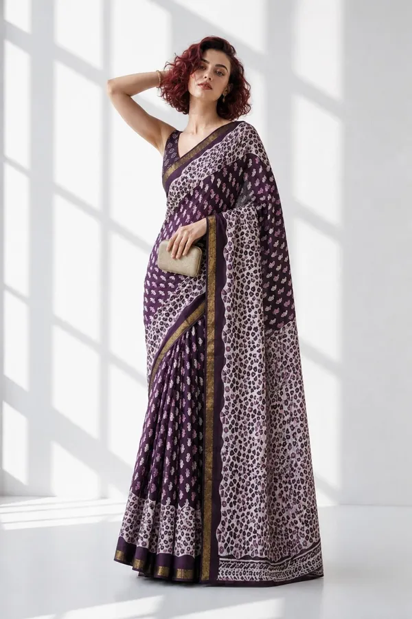 Leelavati_Printed_Floral_Print_Geometric_Print_Blocked_Printed_Woven_Daily_Wear_Pure_Cotton_Saree_Purple