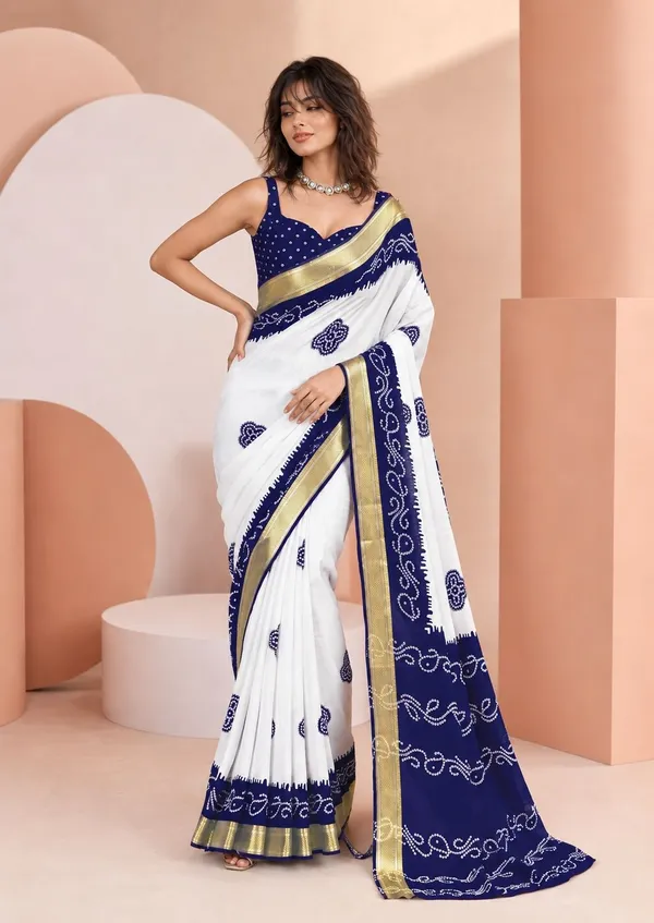 Leelavati_Printed_Blocked_Printed_Woven_Bandhani_Pure_Cotton_Saree_Blue
