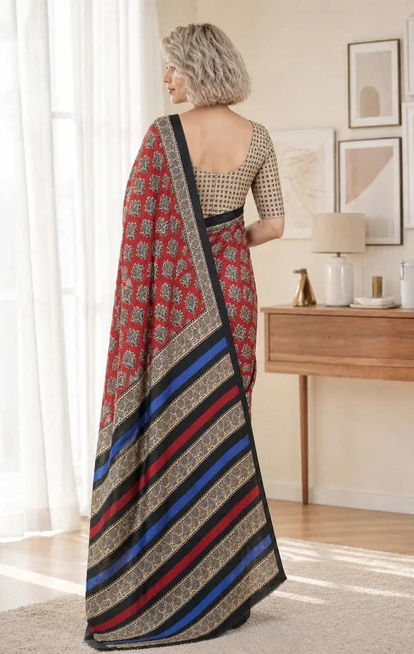 Leelavati_Printed_Floral_Print_Geometric_Print_Blocked_Printed_Woven_Daily_Wear_Pure_Cotton_Saree_Red